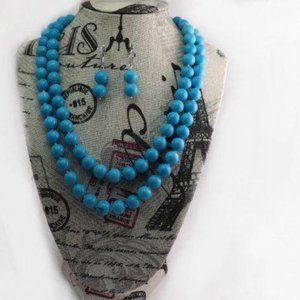 2 Lays Natural Turquoise 9-10mm Necklace Length: 17".5